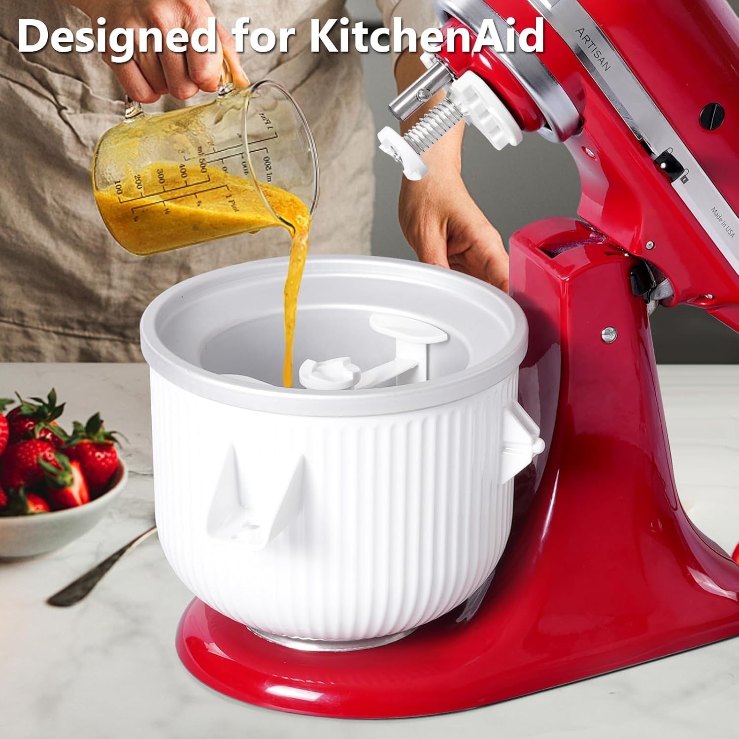 Kitchenaid Ice Cream Maker Attachment - 2 Quart Bowl for Homemade