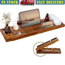 Premium Adjustable Teak Wood Bath Tray Caddy Spa Organizer Relaxing Soak New
