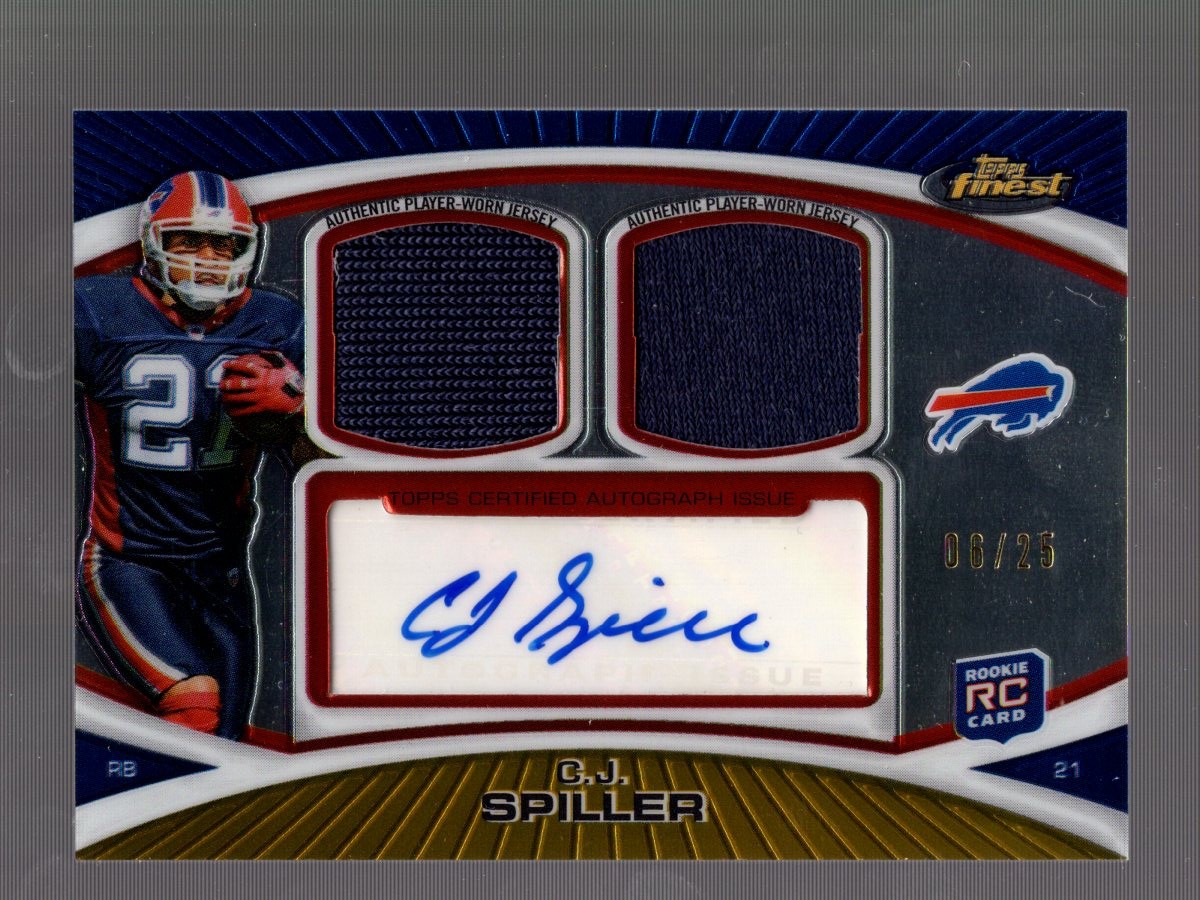 CJ Spiller Finest Dual Relics Autograph #CS Gold Refractor