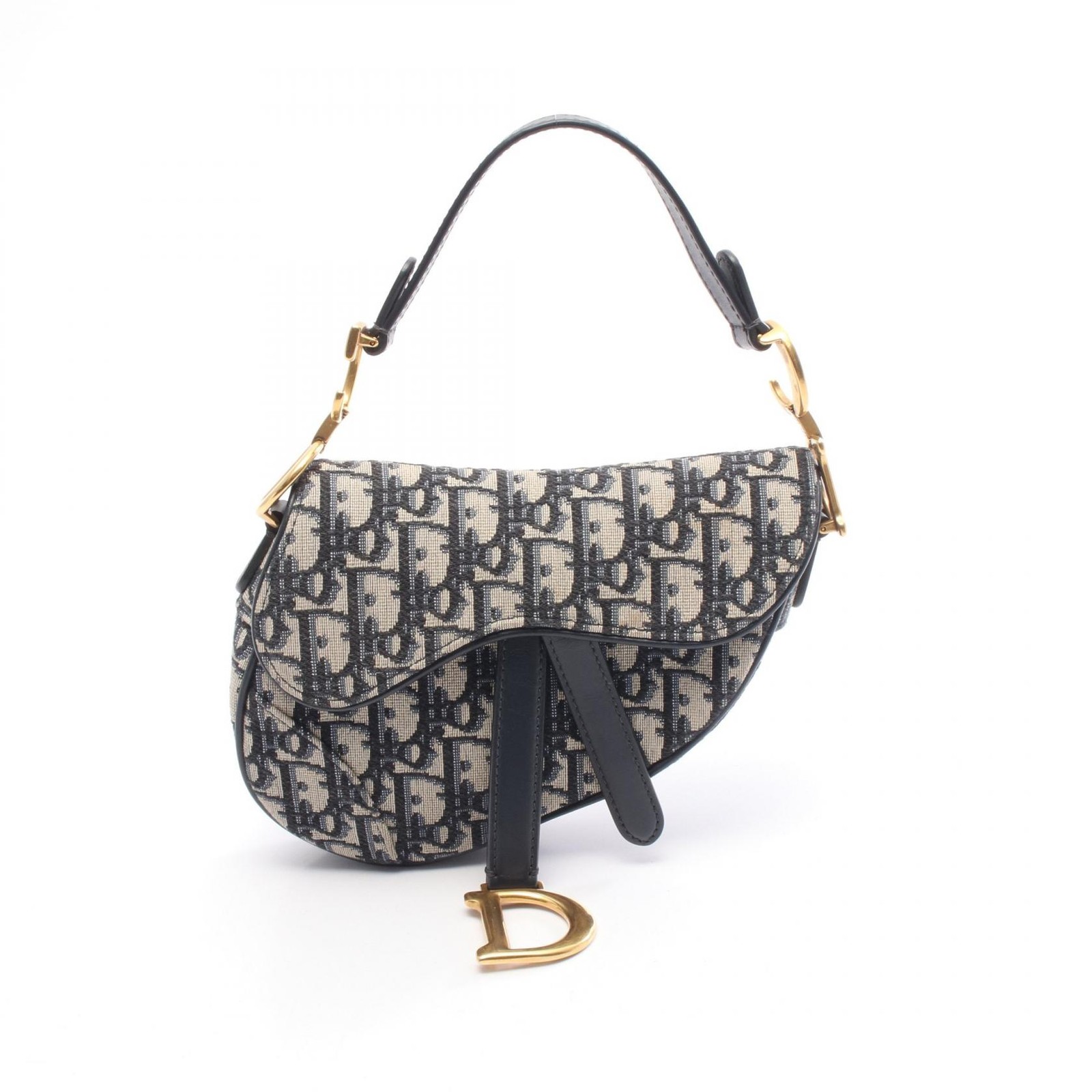 Christian Dior Mini Saddle Oblique Jacquard Handbag canvas leather Navy Used