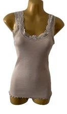 Banana Republic Lace Trim Ribbed Tank Top Beige S Stretch Elena Bella Fairy Y2k