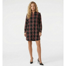 J. Crew Tartan Plaid Ruffle Shirt Dress 6 S Black Red Mini Dark Academia Preppy