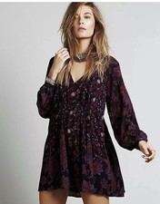Free People Dress Sz XS Purple Lucky Loosey Floral Boho Festival Mini