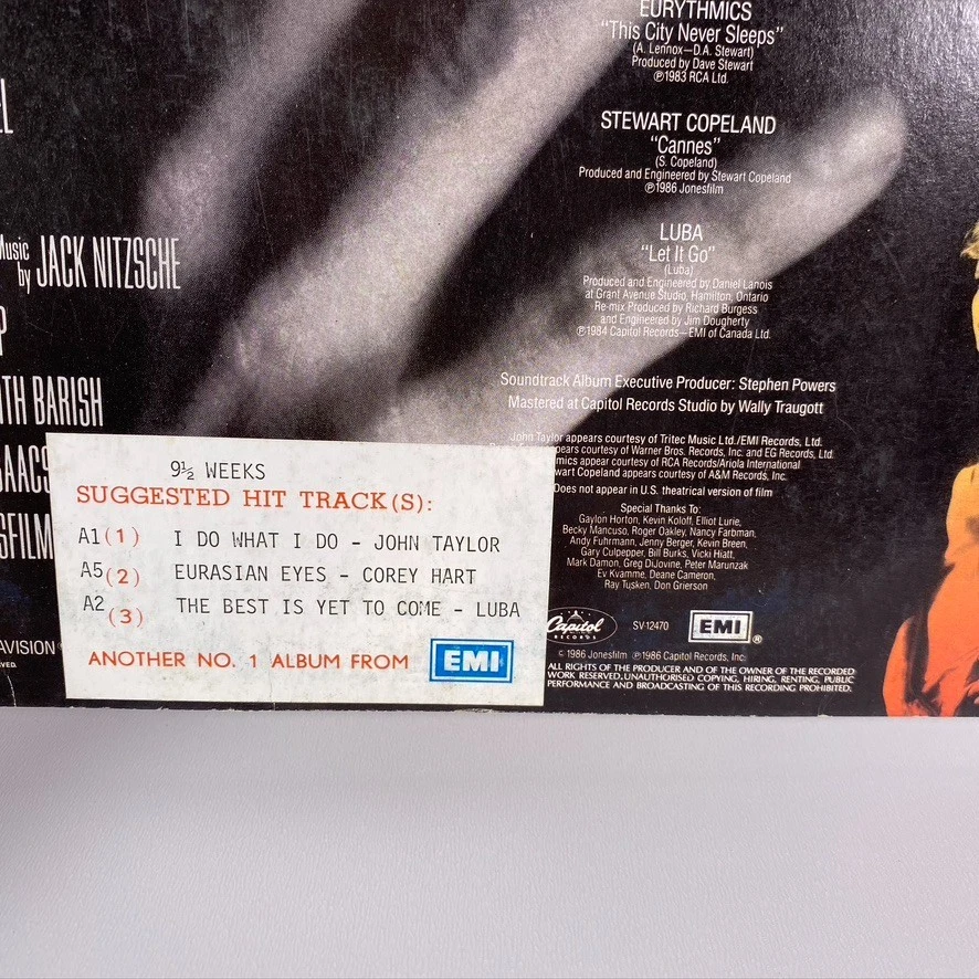 9 1/2 Weeks Original Movie Soundtrack 1986 Capitol Records EMI Promo Vinyl LP - Image 4 of 4