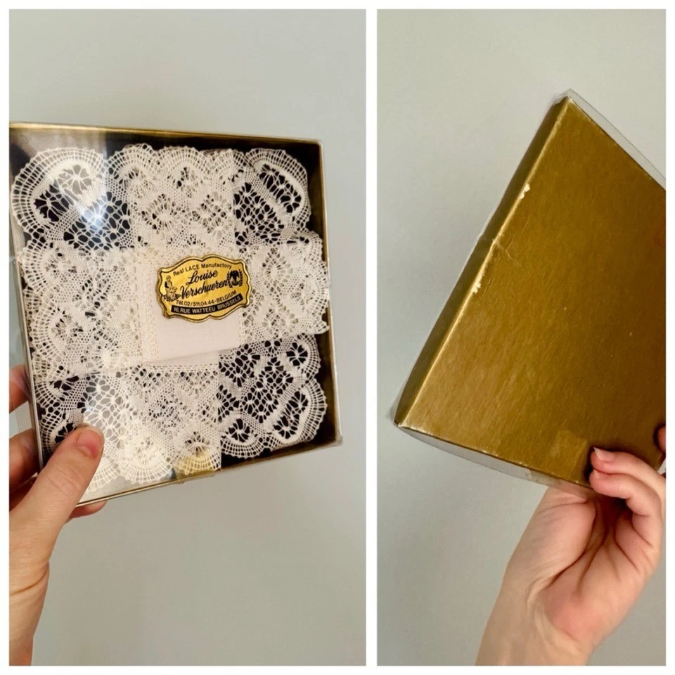 Винтажный кружевной вышитый носовой платок Louise Verschueren цвета слоновой кости - Изображение 4 из 4