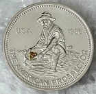 1986 Engelhard 1oz .999 Silver American Prospector With Big GOLD NUGGET In Pan