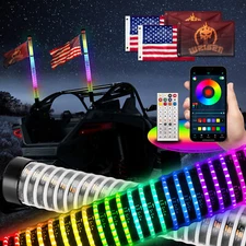 2PCS 3FT Fat Whips 2.0in Thick Spiral Chasing RGB COB Whip Lights For ATV UTV