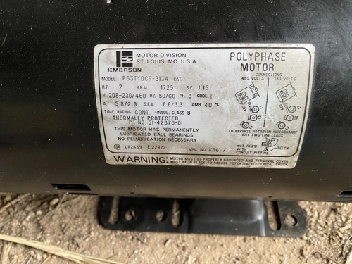 EMERSON P63TYDCR-3134 2HP Blower Motor 1725 RPM 200-230/460 3PH