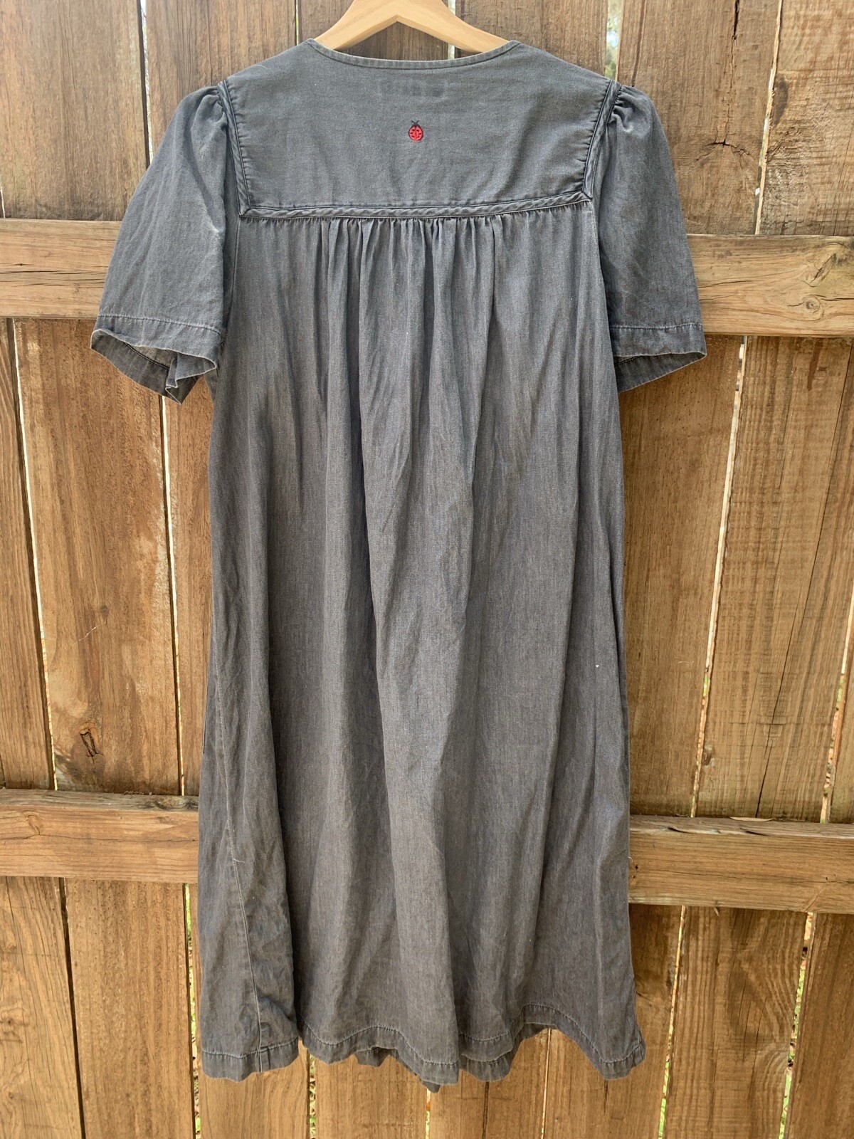 Go Softly Patio Dress Womens Small Denim Button Up Sunflower Ladybug Embroidered eBay