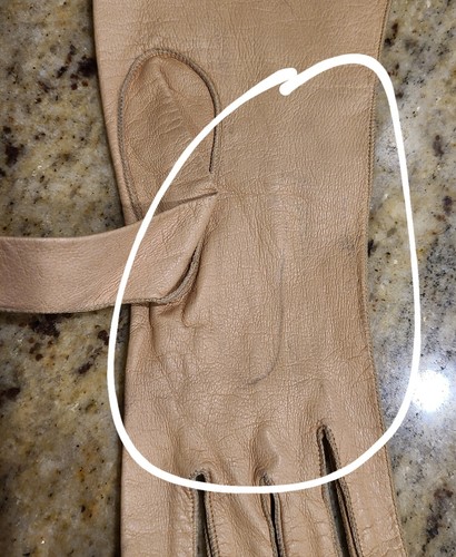 Guanti vintage taglia XS pelle marrone marrone chiaro formali 10,5" astratti western - Foto 10 di 14