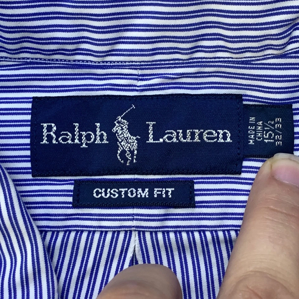 Camisa de vestir Ralph Lauren para hombre a rayas con botones 32x33 azul Academia Preppy Teach Foto 3 de 4