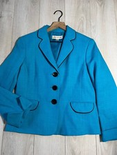 Evan Picone Blue Three Button Black Trim Blazer Jacket Sz 8