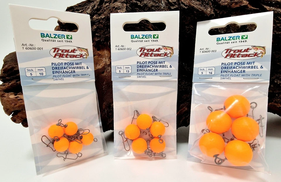 Balzer Pilotpose mit Dreifachwirbel & Einhänger 10mm 13mm 16mm 5 Stück Pose OVP