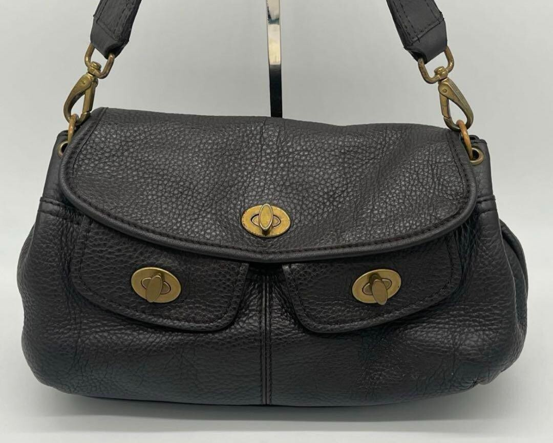 miu miu Archive Turn Lock Leather One Shoulder Hand Bag Dark Brown 