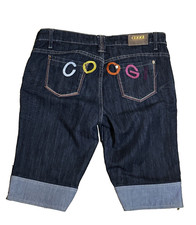 COOGI Australia Women  s Embroidered Spell-Out Denim Blue Jean Shorts Sz 10 or 12