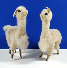 2 Real Alpaca Fur Llama Plush Fluffy Wire Leg Nativity Figurine Animals