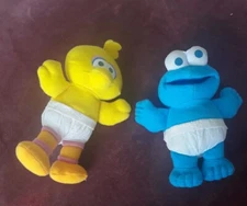 Sesame Street Baby Cookie Monster Big Bird Diaper Kolcraft plush doll Lot Of 2 