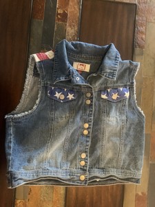 L.e.i. Jean Chaleco Juniors Bandera Americana vacaciones recortada Denim  Talla L | eBay