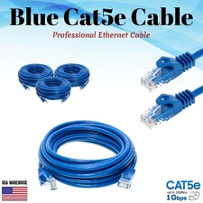 Cat5e Ethernet Patch Cable Blue 1.5 3 5 6 7 10 15 20 25 30 50 75 100 200 FT Lot