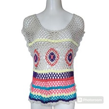 NWT Chelsea and Violet Crochet BOHO Retro Festival Top Rainbow Women's Size S