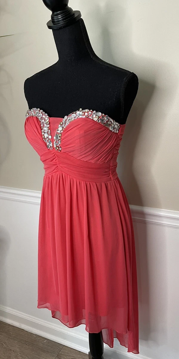 City Triangles Coral Strapless Jeweled High Low Formal Dress Size 3 | eBay
