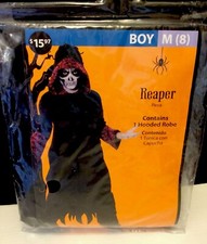 Childs GRIM REAPER Halloween Costume Hooded Robe Boys Size M Med 8 Dress Up NEW