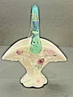 Fenton Glass Iridescent Spanish Lace Floral Hand Painted Mini Basket Signed