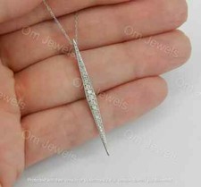 Delicate 0.15Ct Round Cut Diamond Bar Pendant 14K White Gold Over 18" Free Chain