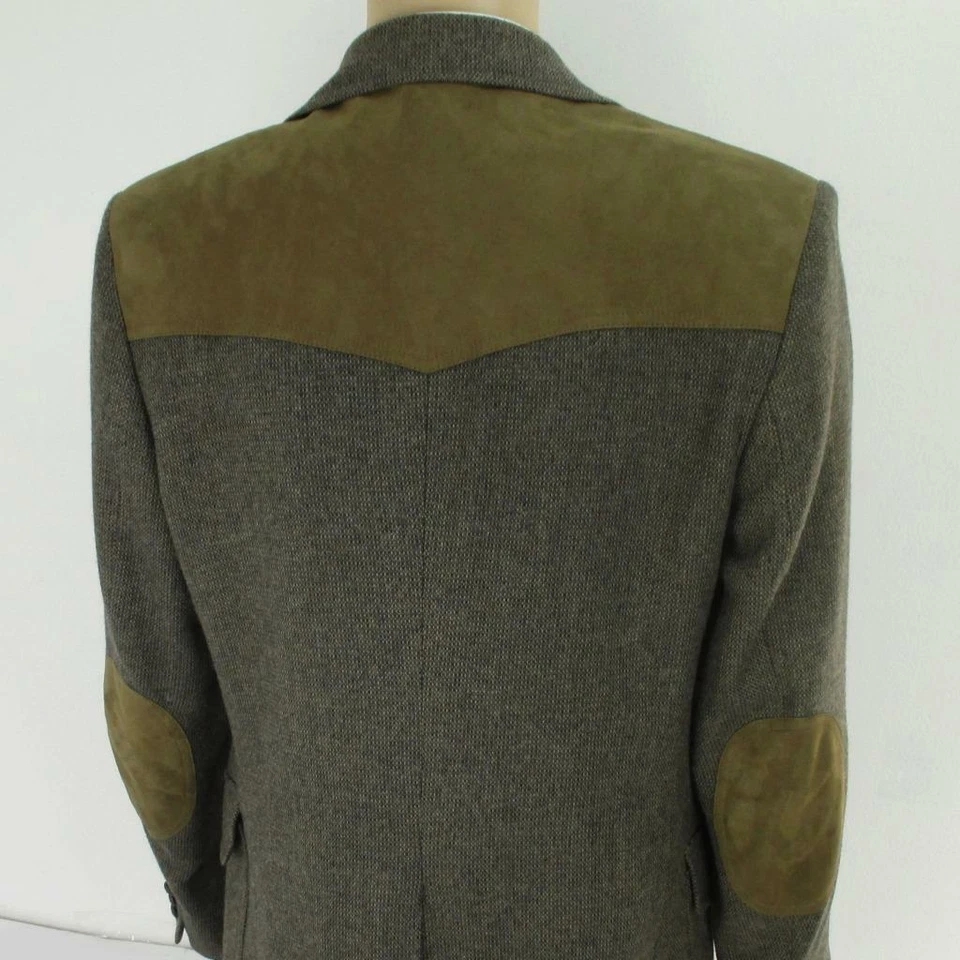 42 L Pendleton Brown Tweed Wool Leather Mens Western Jacket Sport Coat Blazer