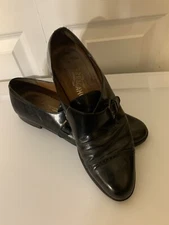 Salvatore Ferragamo Mens Sz 9.5D Single Monk Strap Shoes Black Leather Italy