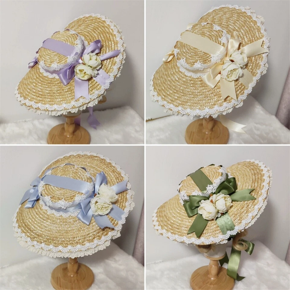 Woman Victorian Floral Straw Hat Tea Party Vintage Classic Lolita Straw Boater - Image 2 of 4