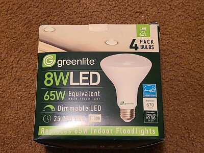 GREENLITE LED 8W = 65W 4 Pack INDOOR DIMMABLE FLOOD LIGHT Bulbs 670 LUMEN 3000k
