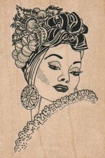 Pretty Lady In Fancy Hat 2 3/4 x 4" Rubber Stamp, Woman Stamp, Beautiful Lady