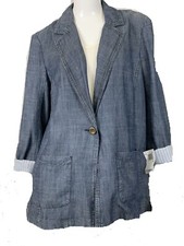 TRINA TURK Womens SZ 2 Jacket BLUE Sz 2 Chambray Blazer MSRP 298 NWT
