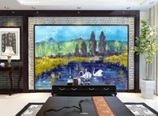 3D Painting Swan G9686 Wallpaper Wall Murals Removable Self-adhesive Honey