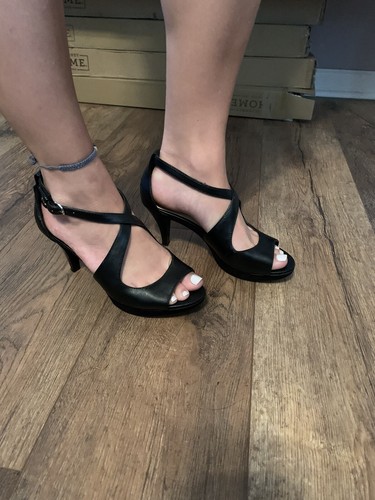 NUEVO SIN CAJA Sandalia Tacones Nine West "Jubilee" Punta Abierta para Mujer Talla 7.5 Negro - Imagen 2 de 12