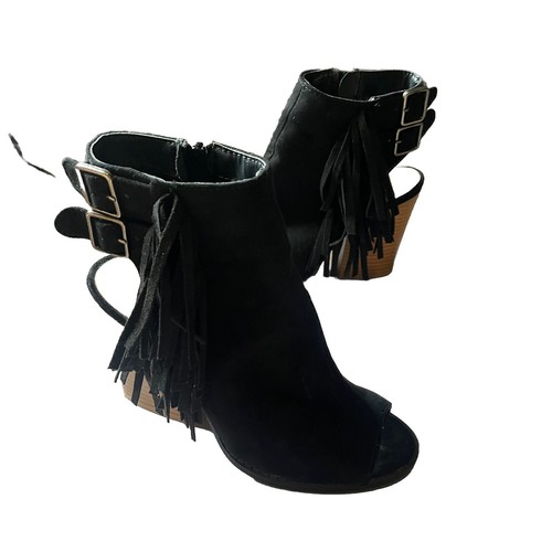 qupid Women’s Fringe Booties Ankle Boot 6.5 Black - Picture 3 of 9