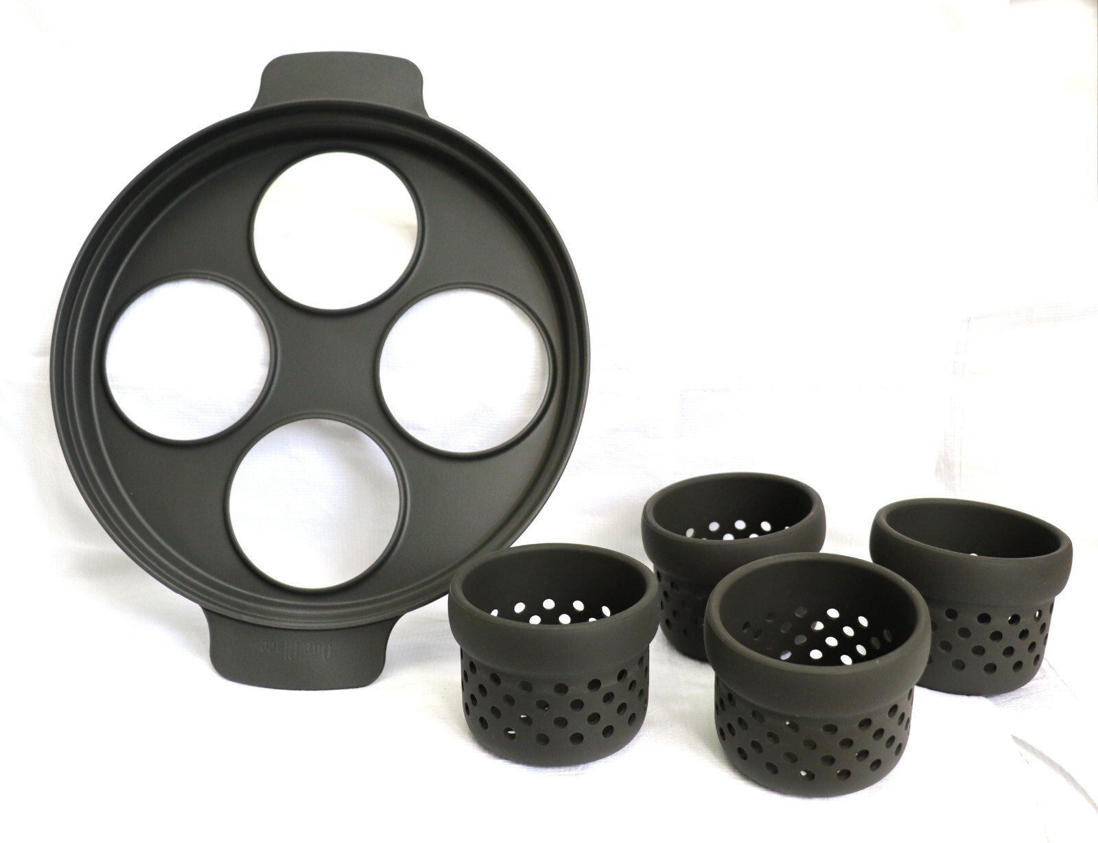 Our Place Egg Poacher Charcoal 4 Silicone Egg Cups & Nylon Platter New In Box eBay