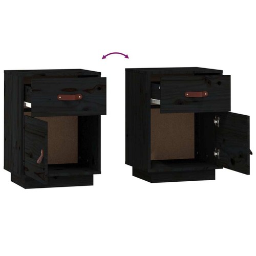 Bedside Cabinets 2 pcs Black 40x34x55 cm Solid Wood Pine vidaXL - Picture 9 of 12
