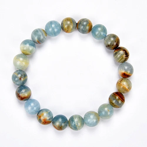 Natural Argentina Lemurian Aquatine Calcite 8MM 10MM 7.5inch Round Bracelet(S21) - Picture 3 of 3