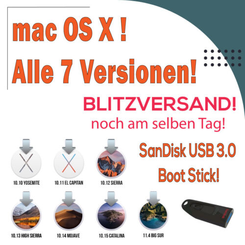 mac OS X! Alle 7 Versionen auf einem 64GB USB 3.0 Boot Stick! Blitzversand! - Bild 1 von 4