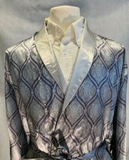Mens Silk Satin Robe -Silver Purple Diamond  '' 5 Day Delivery - USA Seller ''