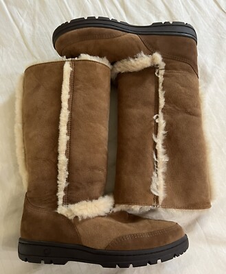 UGG SUNBURST TALL CHESTNUT SUEDE SHEARLING WOMEN'S BOOTS SIZE US 10