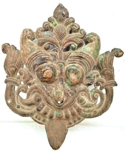 Raro 1800's Old Vintage Antique Brass Rare Yali Head Face Mask / Figura /... - Imagen 1 de 7