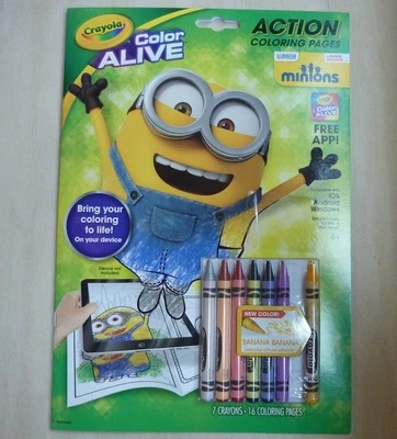 Crayola Color Alive Minions action coloring pages book w crayons Banana Banana - Image 1 of 4
