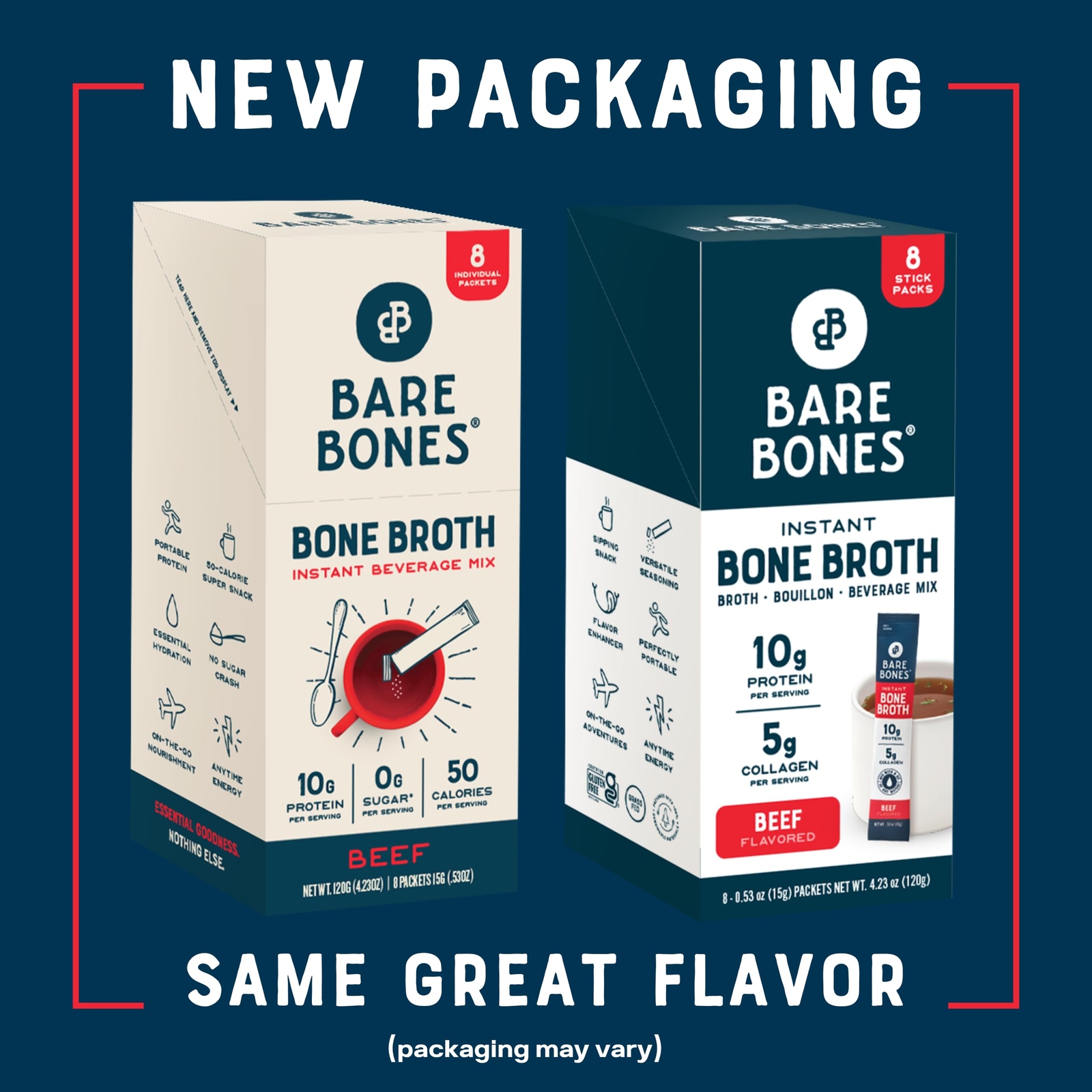 Bare Bones Beef Bone Broth Instant Powdered Mix | Rich Savory Packets on-the-...