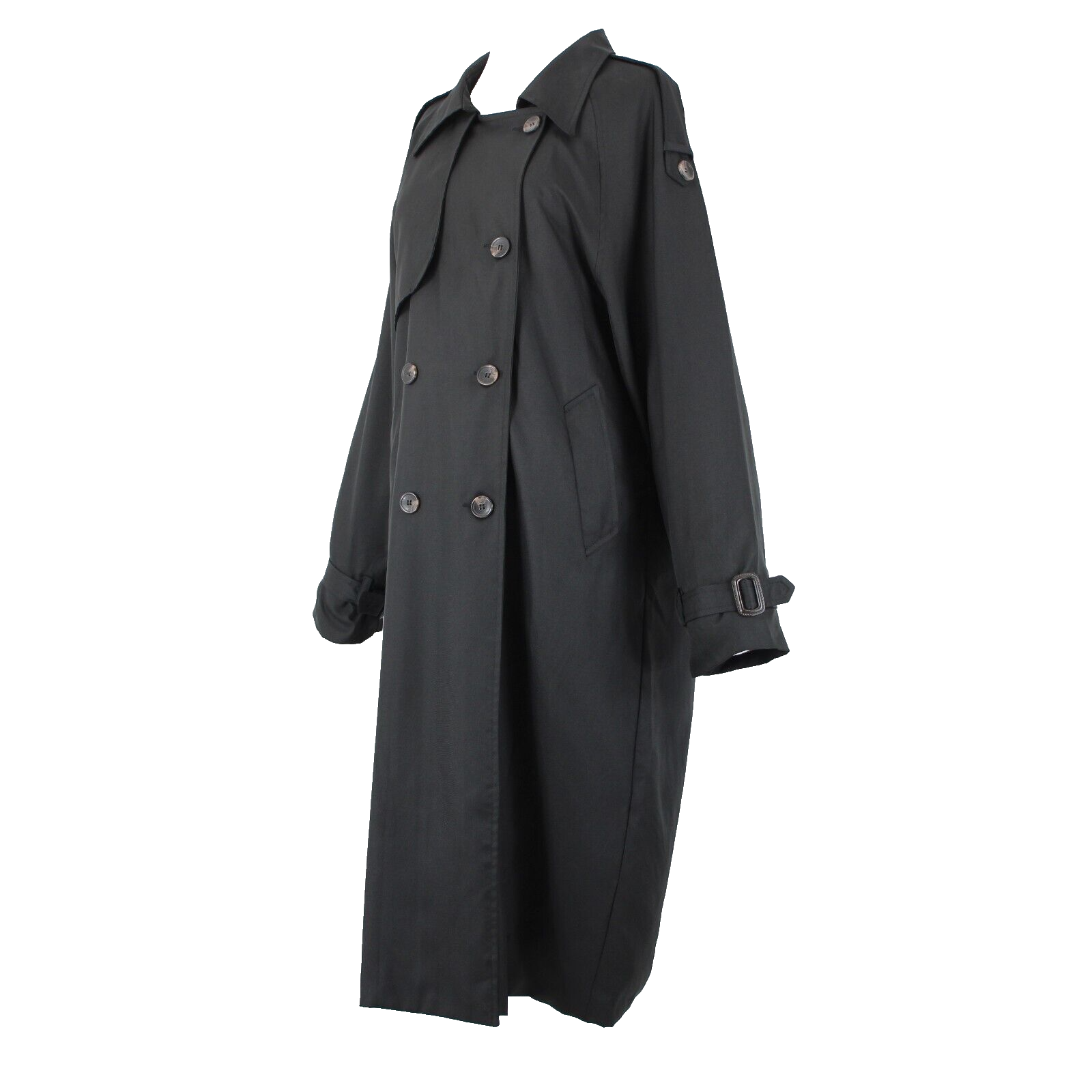 Stella Sz S/M Black Pockets Lined Collared Buttons 100% Polyester No Belt Coat