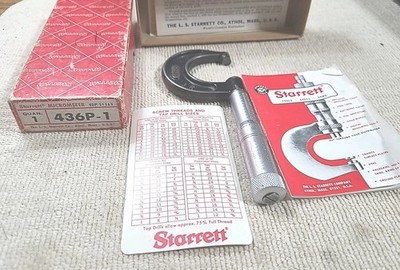 Vintage Starrett No. 436P-1 (0-1 ) Outside Micrometer w/ Orig Box Machinist Tool