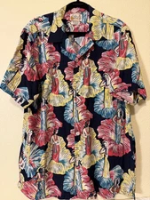 Vintage 70s Lucky Beach Hula Wear Paradise Found Hawaiian Shirt Size L 
