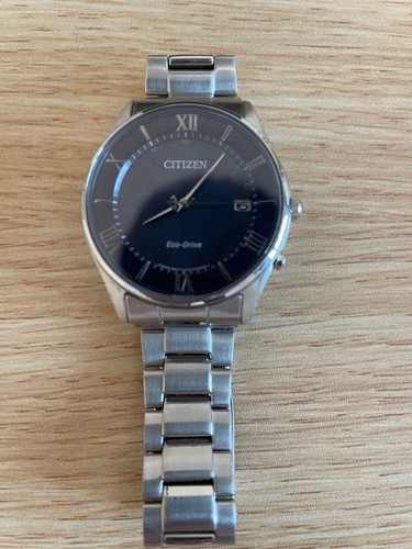 Citizen Eco-Drive BJ6480-51L Date St. Acier Bleu Foncé Argent Solaire Montre - Photo 1 sur 3